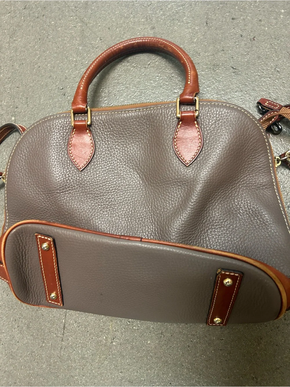 Dooney & Bourke Brown and Dark Gray Pebble Leather Satchel